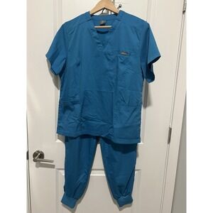 NiaaHinn Women's Scrub Set Blue Size Medium Top & Bottom Nurse Doctor Vet